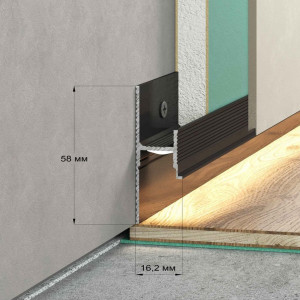 Плинтус Laconistiq Strong теневой Чёрный анодированный под подсветку 15х58х3000 мм (пог. м)