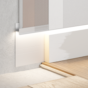 Скрытый плинтус Ликорн (C-02.2.2) под свет с вставкой под покраску (К-27.70) 13.3х105 мм (пог. м)